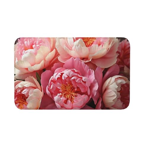 Fußmatte für den Innen- und Außenbereich, rutschfeste Bodenmatte, Pfingstrosen, Blumen, Blüten, Eingangsteppich, Veranda, Waschküche, Badezimmer, Schlafzimmer, 50,8 x 80 cm von AQRJKHD