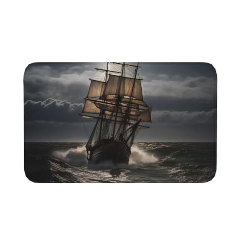 Fußmatte für den Innen- und Außenbereich, rutschfeste Bodenmatte, Segelschiff im Sturm, Fußmatte für Eingangsbereich, Veranda, Waschküche, Badezimmer, Schlafzimmer, 50,8 x 80 cm Teppich von AQRJKHD