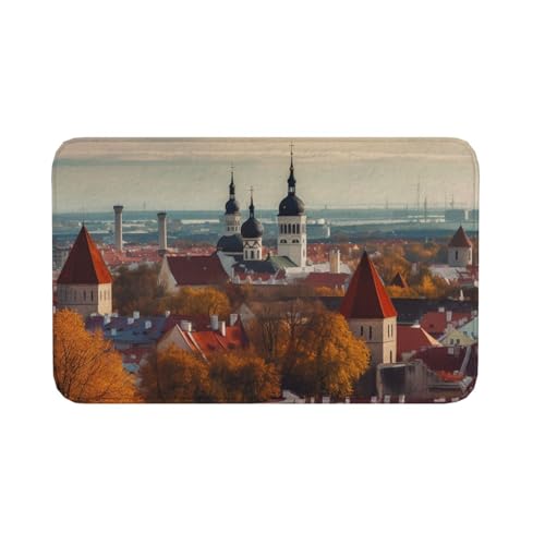Fußmatte für den Innen- und Außenbereich, rutschfeste Bodenmatte, Tallinn Estland, Stadtbild, Eingangsteppich, Veranda, Waschküche, Badezimmer, Schlafzimmer, Teppich, 50,8 x 80 cm von AQRJKHD