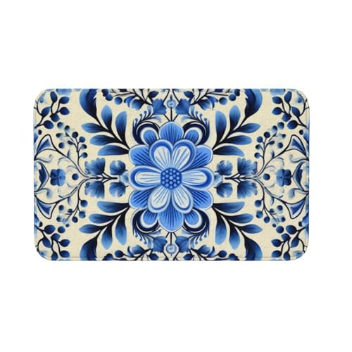 Fußmatte für den Innen- und Außenbereich, rutschfeste Bodenmatte, blaue Volkskunst, Fußmatte für Eingangsbereich, Veranda, Waschküche, Badezimmer, Schlafzimmer, 50,8 x 80 cm von AQRJKHD