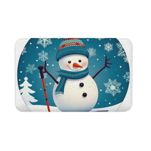 Fußmatte für den Innen- und Außenbereich, rutschfeste Bodenmatte, niedliches Weihnachtsmotiv, Cartoon, Skifahren, Schneemann, Schneeflocke, Eingangsteppich für Eingangsbereich, Veranda, Waschküche Fußmatte für den Innen- und Außenbereich, rutschfeste Bodenmatte, niedliches Weihnachtsmotiv, Cartoon, Skifahren, Schneemann, Schneeflocke, Eingangsteppich für Eingangsbereich, Veranda, Waschküche von AQRJKHD