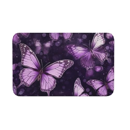 Fußmatte für den Innen- und Außenbereich, rutschfeste Bodenmatte, violette Schmetterlinge, für Eingangsbereich, Veranda, Waschküche, Badezimmer, Schlafzimmer, 50,8 x 80 cm von AQRJKHD