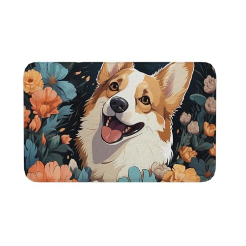 Fußmatte für drinnen und draußen, rutschfeste Bodenmatte, Corgi-Muster, Fußmatte für Eingangsbereich, Veranda, Waschküche, Badezimmer, Schlafzimmer, 50,8 x 80 cm von AQRJKHD