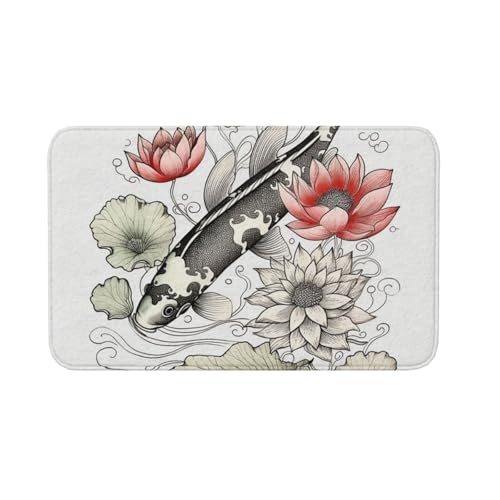 Fußmatte für drinnen und draußen, rutschfeste Bodenmatte, Fische, japanische Karpfen, Lotusblätter, Blume, Vorderfußmatte für Eingangsbereich, Veranda, Waschküche, Badezimmer, Schlafzimmer, Teppich von AQRJKHD