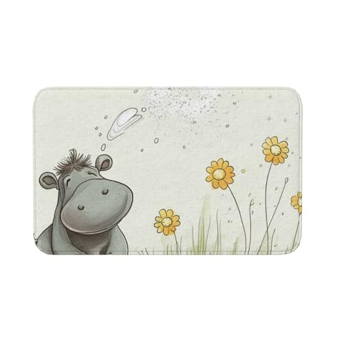 Fußmatte für drinnen und draußen, rutschfeste Bodenmatte, Nilpferd und Löwenzahn, Fußmatte für Eingangsbereich, Veranda, Waschküche, Badezimmer, Schlafzimmer, 50,8 x 80 cm Fußmatte für drinnen und draußen, rutschfeste Bodenmatte, Nilpferd und Löwenzahn, Fußmatte für Eingangsbereich, Veranda, Waschküche, Badezimmer, Schlafzimmer, 50,8 x 80 cm von AQRJKHD