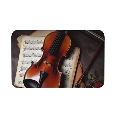 Fußmatte für drinnen und draußen, rutschfeste Bodenmatte, Violine, Notenblätter, Eingangsteppich, Veranda, Waschküche, Badezimmer, Schlafzimmer, Teppich, 50,8 x 80 cm von AQRJKHD
