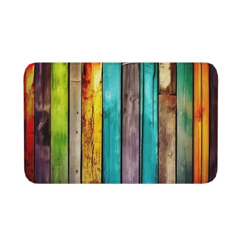 Fußmatte für drinnen und draußen, rutschfeste Bodenmatte, bunte Holzbretter, Fußmatte für Eingangsbereich, Veranda, Waschküche, Badezimmer, Schlafzimmer, 50,8 x 80 cm Fußmatte für drinnen und draußen, rutschfeste Bodenmatte, bunte Holzbretter, Fußmatte für Eingangsbereich, Veranda, Waschküche, Badezimmer, Schlafzimmer, 50,8 x 80 cm von AQRJKHD