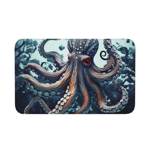 Fußmatte für drinnen und draußen, rutschfeste Bodenmatte, cooler Oktopus, Fußmatte für Eingangsbereich, Veranda, Waschküche, Badezimmer, Schlafzimmer, 50,8 x 80 cm Fußmatte für drinnen und draußen, rutschfeste Bodenmatte, cooler Oktopus, Fußmatte für Eingangsbereich, Veranda, Waschküche, Badezimmer, Schlafzimmer, 50,8 x 80 cm von AQRJKHD