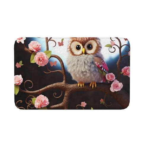 Fußmatte für drinnen und draußen, rutschfeste Bodenmatte, niedliche Eule, Baum, Blumen und Eichhörnchen, Fußmatte für Eingangsbereich, Veranda, Waschküche, Badezimmer, Schlafzimmer, 50,8 x 80 cm von AQRJKHD