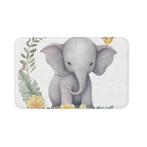 Fußmatte für drinnen und draußen, rutschfeste Bodenmatte, niedlicher Elefant mit Kranz und kleiner Ente, Fußmatte für Eingangsbereich, Veranda, Waschküche, Badezimmer, Schlafzimmer, 50,8 x 80 cm von AQRJKHD