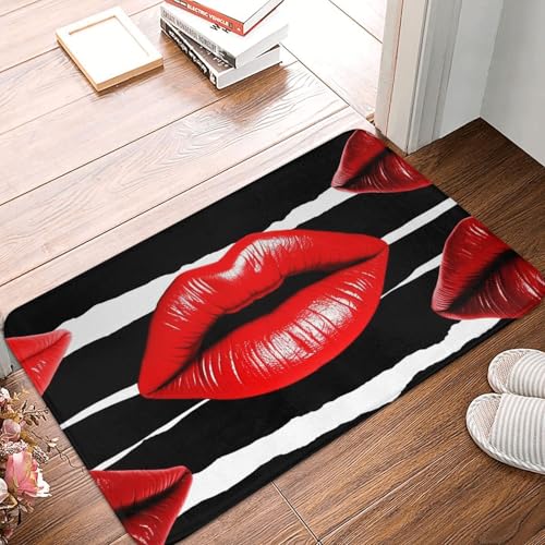 Fußmatte für drinnen und draußen, rutschfeste Bodenmatte, rote Lippen, Fußmatte für Eingangsbereich, Veranda, Waschküche, Badezimmer, Schlafzimmer, 40,6 x 61 cm von AQRJKHD