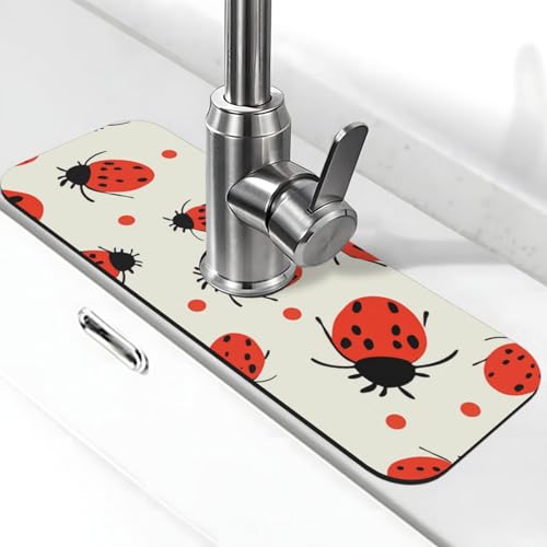 Ladybugs Pattern Wasserhahn Matte für Küchenspüle, super saugfähiger Wasserhahn-Pad, Spritzfänger, Kieselgur, schnell trocknender Stein, Wasserhahngriff, Tropffänger-Tablett, Matte für Badezimmer von AQRJKHD
