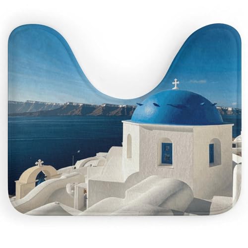 AQRJLPM Santorini WC-Vorleger, griechische Insel, Meeresblick, U-förmige Kontur, rutschfest, schnell trocknend, super saugfähig, klein, weich, Badezimmerteppiche für Badezimmer, Badewanne und AQRJLPM Santorini WC-Vorleger, griechische Insel, Meeresblick, U-förmige Kontur, rutschfest, schnell trocknend, super saugfähig, klein, weich, Badezimmerteppiche für Badezimmer, Badewanne und von AQRJLPM