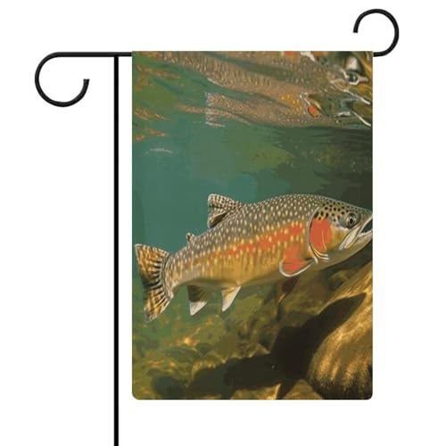 Brook Forelle Fliegenfischen Gartenflagge Haus Rasen Willkommensschild Banner doppelseitig kleine personalisierte Flaggen für Schwimmbad Hof Outdoor Home Wanddekoration 32,6 x 47,8 cm von AQRJLPM
