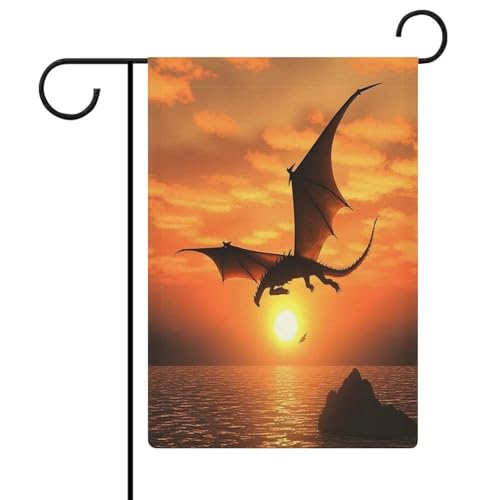 Sea Sunset Flying Dragon Garden Flag House Lawn Welcome Sign Banner Double Sided Small Personalized Flags for Swimming Pool Yard Outdoor Home Wall Decoration 12.6 X18.5 Inch von AQRJLPM
