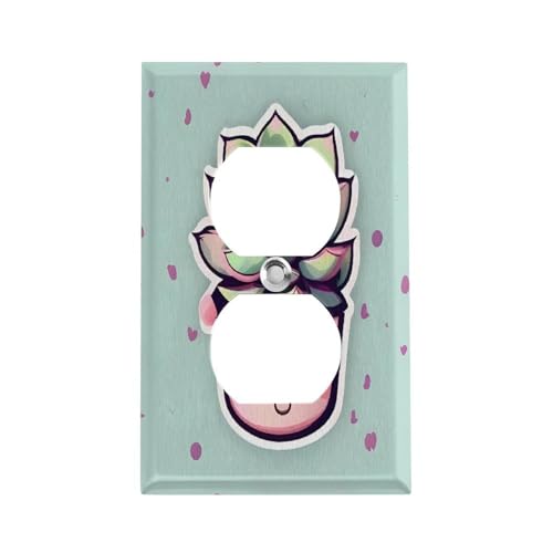 Smiling Succulents Switch Plate Durable Stainless Steel Electrical Outlet Covers Unbreakable Modern Edge Decorative Duplex Wall Plates for Bedroom Kitchen Home von AQRJLPM