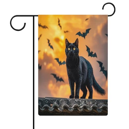 Willkommensschild mit Aufschrift "The Black Cat Is Pacing On The Roof Garden Flag House Lawn Welcome Sign Banner Double Sided Small Personalized Flags for Swimming Pool Yard Outdoor Home Wall von AQRJLPM