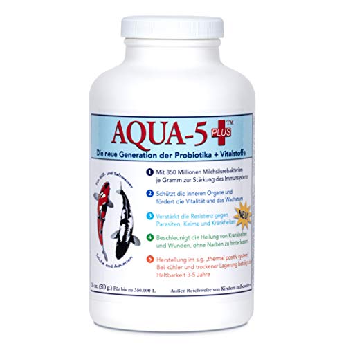 AQUA-5 PLUS+ die ganz Neue Generation der Milchsäurebakterien + Probiotika + Vitamine Koi Teich Bakterien 336 g bis 672 g (510 g (18 oz.) Maxi) von AQUA-5 PLUS+