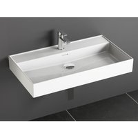 Aqua Bagno Waschbecken 80 im modernen Loft Air Design Eckig Wand-Waschbecken Möbelwaschbecken Waschtisch aus Keramik Weiß 805 x 465 x 130 mm von AQUA BAGNO