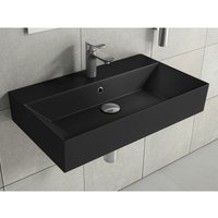 Aqua Bagno - Design Waschbecken Aufsatzbecken Aufsatz-Waschtisch Dünner Rand Hängewaschbecken Rechteckig hochwertige Keramik Anthrazit Matt 42 cm von AQUA BAGNO