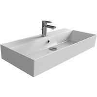 Waschbecken Aufsatzwaschbecken Waschtisch aus hochwertiger Keramik eckig 90 x 42 cm Weiß - Aqua Bagno von AQUA BAGNO