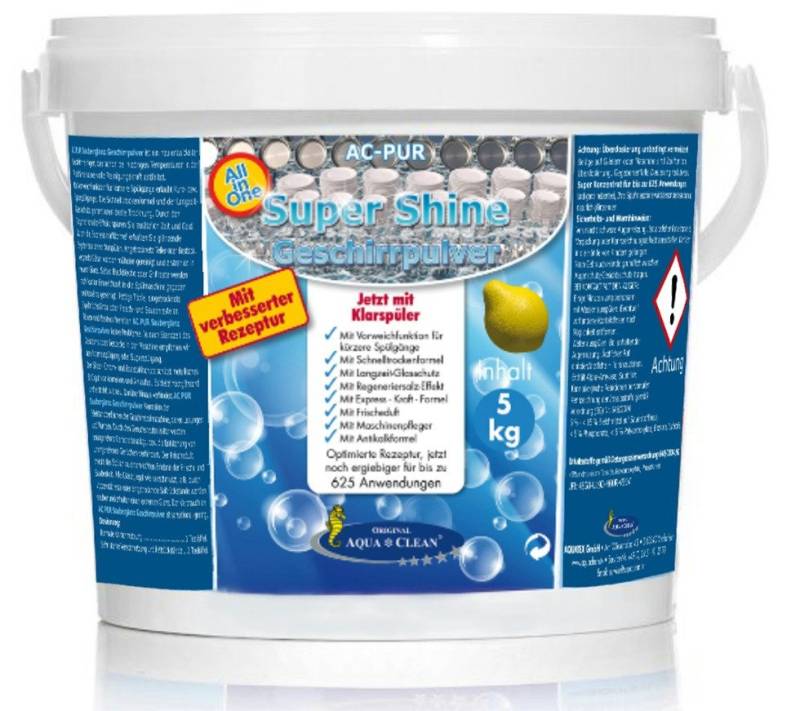 AQUA CLEAN PUR Geschirrpulver 5 kg Super Shine ALL in One Spülmaschinenpulver von AQUA CLEAN