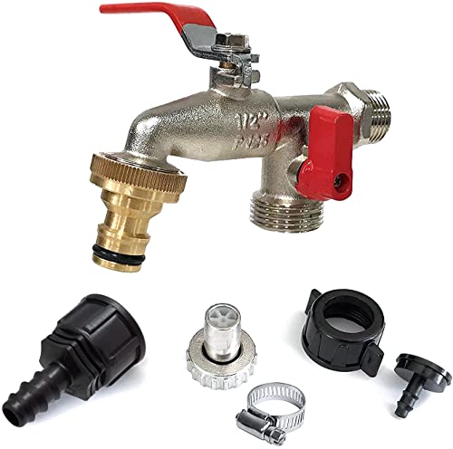 Aqua Control Gartenarmatur mit Doppelausgang 1/2-3/4 + Bonus-Pack mit Schlauchanschluss + Adapter auf Tropfrohr 12 und 16 mm + 4 mm Mikroschlauchadapter von AQUA CONTROL