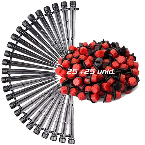 Aqua Control Tropfset für Tropfbewässerung, 25 einstellbare Tropfer von 0 bis 70 l/Stunde + 25 einstellbare Tropfer von 0 bis 70 l/Stunde mit Erdspieß. von AQUA CONTROL