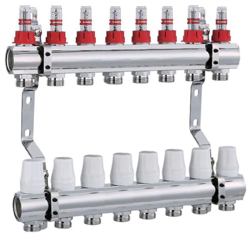 AQUA HEATING Heizkreisverteiler für Fußbodenheizung 8 Heizkreise 1 Zoll 10 Bar Bodenheizung-Verteiler Messing Vernickelt von AQUA HEATING