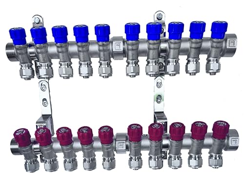 AQUA HEATING Wasserverteiler Set Verteiler Warmwasser Kaltwasser Trinkwasser Heizung Industrie Wasseranschluss Messing Vernickelt 1 Zoll 16x2 mm PEX 10 Wege Blau 10 Wege Rot AQUA HEATING Wasserverteiler Set Verteiler Warmwasser Kaltwasser Trinkwasser Heizung Industrie Wasseranschluss Messing Vernickelt 1 Zoll 16x2 mm PEX 10 Wege Blau 10 Wege Rot von AQUA HEATING