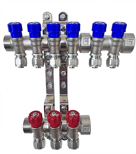 AQUA HEATING Wasserverteiler Set Verteiler Warmwasser Kaltwasser Trinkwasser Heizung Industrie Wasseranschluss Messing Vernickelt 1 Zoll 16x2 mm PEX 6 Wege Blau 3 Wege Rot AQUA HEATING Wasserverteiler Set Verteiler Warmwasser Kaltwasser Trinkwasser Heizung Industrie Wasseranschluss Messing Vernickelt 1 Zoll 16x2 mm PEX 6 Wege Blau 3 Wege Rot von AQUA HEATING