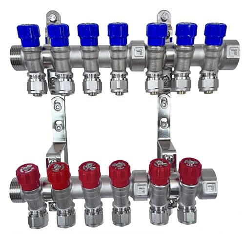 AQUA HEATING Wasserverteiler Set Verteiler Warmwasser Kaltwasser Trinkwasser Heizung Industrie Wasseranschluss Messing Vernickelt 1 Zoll 16x2 mm PEX 7 Wege Blau 6 Wege Rot AQUA HEATING Wasserverteiler Set Verteiler Warmwasser Kaltwasser Trinkwasser Heizung Industrie Wasseranschluss Messing Vernickelt 1 Zoll 16x2 mm PEX 7 Wege Blau 6 Wege Rot von AQUA HEATING