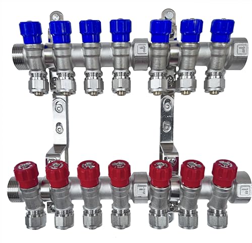 AQUA HEATING Wasserverteiler Set Verteiler Warmwasser Kaltwasser Trinkwasser Heizung Industrie Wasseranschluss Messing Vernickelt 1 Zoll 16x2 mm PEX 7 Wege Blau 7 Wege Rot AQUA HEATING Wasserverteiler Set Verteiler Warmwasser Kaltwasser Trinkwasser Heizung Industrie Wasseranschluss Messing Vernickelt 1 Zoll 16x2 mm PEX 7 Wege Blau 7 Wege Rot von AQUA HEATING