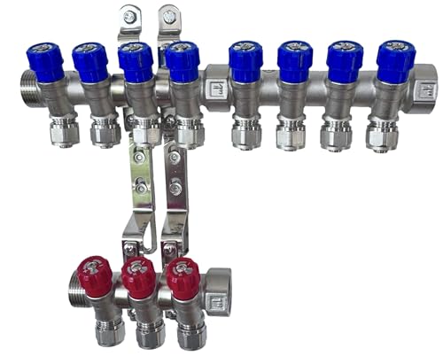 AQUA HEATING Wasserverteiler Set Verteiler Warmwasser Kaltwasser Trinkwasser Heizung Industrie Wasseranschluss Messing Vernickelt 1 Zoll 16x2 mm PEX 8 Wege Blau 3 Wege Rot AQUA HEATING Wasserverteiler Set Verteiler Warmwasser Kaltwasser Trinkwasser Heizung Industrie Wasseranschluss Messing Vernickelt 1 Zoll 16x2 mm PEX 8 Wege Blau 3 Wege Rot von AQUA HEATING