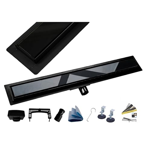 AQUA HEATING linearer Bodenablauf Gehärtetes Glas Edelstahl Matt superflach Komplettset für Badezimmer mit bodengleicher Dusche, Duschrinne Ablaufgarnitur-Set, Duschablauf mit Siphon 60 cm schwarz AQUA HEATING linearer Bodenablauf Gehärtetes Glas Edelstahl Matt superflach Komplettset für Badezimmer mit bodengleicher Dusche, Duschrinne Ablaufgarnitur-Set, Duschablauf mit Siphon 60 cm schwarz von AQUA HEATING