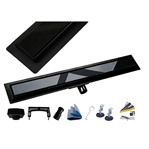 AQUA HEATING linearer Bodenablauf Gehärtetes Glas Edelstahl Matt superflach Komplettset für Badezimmer mit bodengleicher Dusche, Duschrinne Ablaufgarnitur-Set, Duschablauf mit Siphon 70 cm schwarz AQUA HEATING linearer Bodenablauf Gehärtetes Glas Edelstahl Matt superflach Komplettset für Badezimmer mit bodengleicher Dusche, Duschrinne Ablaufgarnitur-Set, Duschablauf mit Siphon 70 cm schwarz von AQUA HEATING