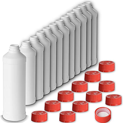 Leerflasche 1000ml HDPE Kunststoffflasche Flaschen Kosmetik Chemie Labor Klappverschluss Drehverschluss (12x 1000 ml, Drück & Drehverschluss) von AQUA ROYAL
