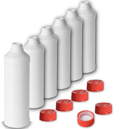 Leerflasche 500ml HDPE Kunststoffflasche Flaschen Kosmetik Chemie Labor Klappverschluss Drehverschluss (6x 500ml, Drück & Drehverschluss) von AQUA ROYAL