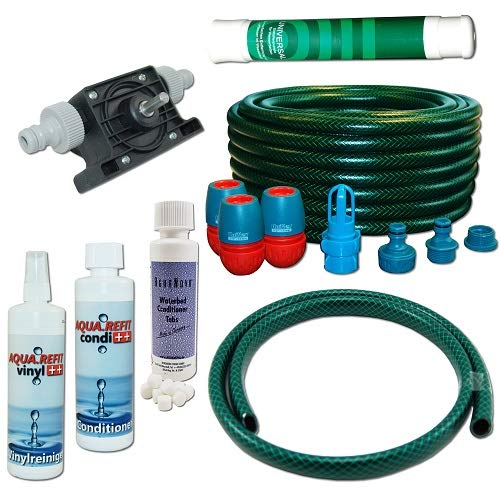 Wasserbetten Service Set Mono mit Bohrmaschinenpumpe Conditioner Vinylreiniger Schlauch Aqua REFIT von AQUA.REFIT plus