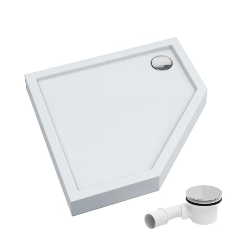 AQUABAD Duschwanne/Duschtasse | Komplettset Ultima mit LeakProtect Technologie Smooth White 90x90cm Fünfeck | inkl. Ablaufgarnitur/Siphon Alcadrain A49CR von AQUABAD