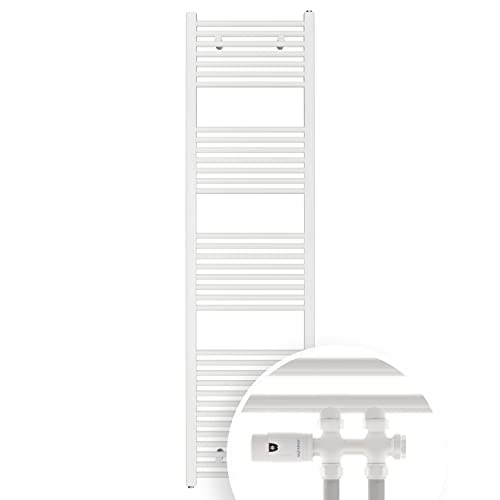 Aquabad Badheizkörper Virgo inkl. Multiblock Durchgangsform | Grösse: 50 x 180 cm | Heizleistung 608 Watt | Farbe: Weiß | Mittelanschluss 50mm | Handtuchhalter, Handtuchwärmer von AQUABAD