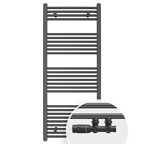 Aquabad Badheizkörper Virgo inkl. Multiblock Eckausführung | Grösse: 60 x 140 cm | Heizleistung 547 Watt | Farbe: Anthrazit | Mittelanschluss 50mm | Handtuchhalter, Handtuchwärmer von AQUABAD