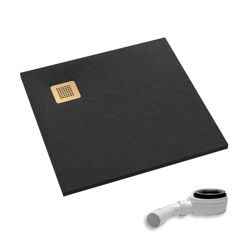 AQUABAD Duschwanne/Duschtasse Palast mit LeakProtect Technologie Black Stone 90x90cm Quadrat - Blende: gebürstetes Gold | inkl. Ablaufgarnitur/Siphon AQUABAD Duschwanne/Duschtasse Palast mit LeakProtect Technologie Black Stone 90x90cm Quadrat - Blende: gebürstetes Gold | inkl. Ablaufgarnitur/Siphon von AQUABAD