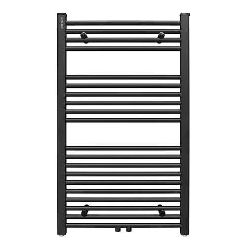 Aquabad Badheizkörper Virgo | Grösse: 60 x 100 cm | Heizleistung 413 Watt | Farbe: Schwarzmatt | Mittelanschluss 50mm | Handtuchhalter, Handtuchwärmer von AQUABAD