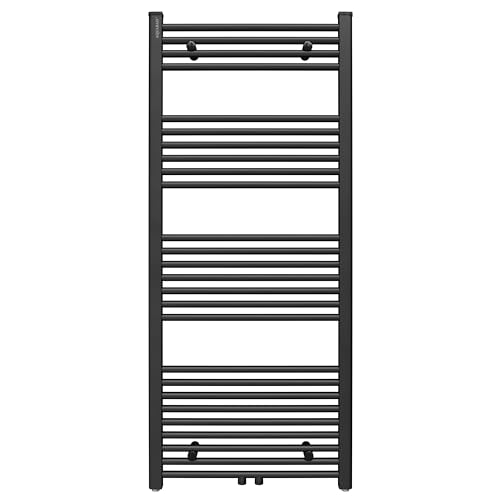 Aquabad Badheizkörper Virgo | Grösse: 60 x 140 cm | Heizleistung 547 Watt | Farbe: Schwarzmatt | Mittelanschluss 50mm | Handtuchhalter, Handtuchwärmer von AQUABAD