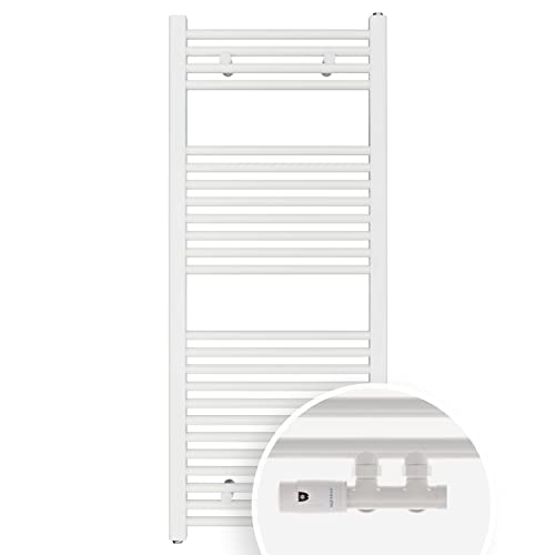 Aquabad Badheizkörper Virgo inkl. Multiblock Eckausführung | Grösse: 50 x 120 cm | Heizleistung 422 Watt | Farbe: Weiß | Mittelanschluss 50mm | Handtuchhalter, Handtuchwärmer von AQUABAD