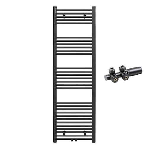 Aquabad Badheizkörper Virgo inkl. Multiblock Eckausführung | Grösse: 50 x 160 cm | Heizleistung 538 Watt | Farbe: Schwarzmatt | Mittelanschluss 50mm | Handtuchhalter, Handtuchwärmer von AQUABAD