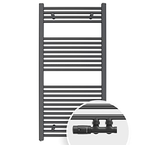 Aquabad Badheizkörper Virgo inkl. Multiblock Eckausführung | Grösse: 60 x 120 cm | Heizleistung 495 Watt | Farbe: Anthrazit | Mittelanschluss 50mm | Handtuchhalter, Handtuchwärmer von AQUABAD
