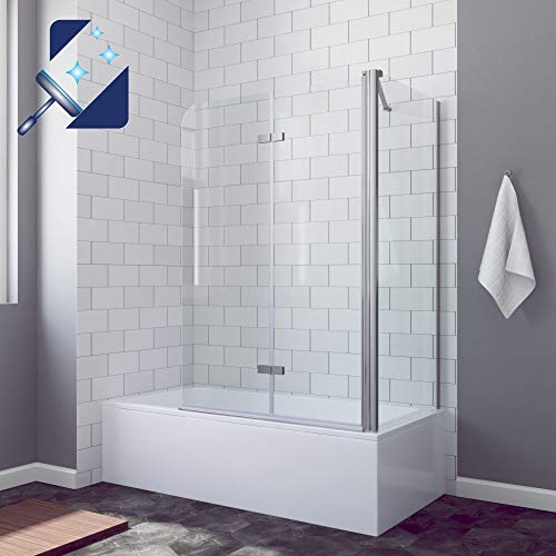 AQUABATOS® 100 x 75 cm Badewannenfaltwand mit Seitenwand aus 5mm ESG-Glas mit Nanobeschichtung, faltbar Duschabtrennung Duschwand Glas für Badewanne breite 100cm, Seitenteil breite 75cm, höhe 140cm von AQUABATOS