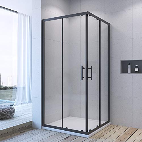 AQUABATOS® 100x100x195 cm Duschkabine Eckdusche Schiebetür Duschabtrennung Duschwand Glas Duschtür schwarzer Rahmen 6 mm ESG Sicherheitsglas mit Nanobeschichtung von AQUABATOS